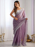 Captivating Lavender Swarovski Work Organza Party Wear Saree - Zeel Clothing