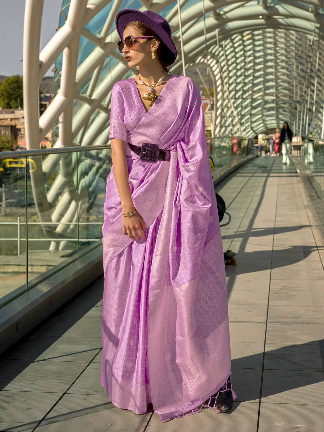 Captivating Lavender Zari Weaving Silk Traditional Saree With Blouse - Zeel Clothing
