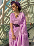 Captivating Lavender Zari Weaving Silk Traditional Saree With Blouse - Zeel Clothing