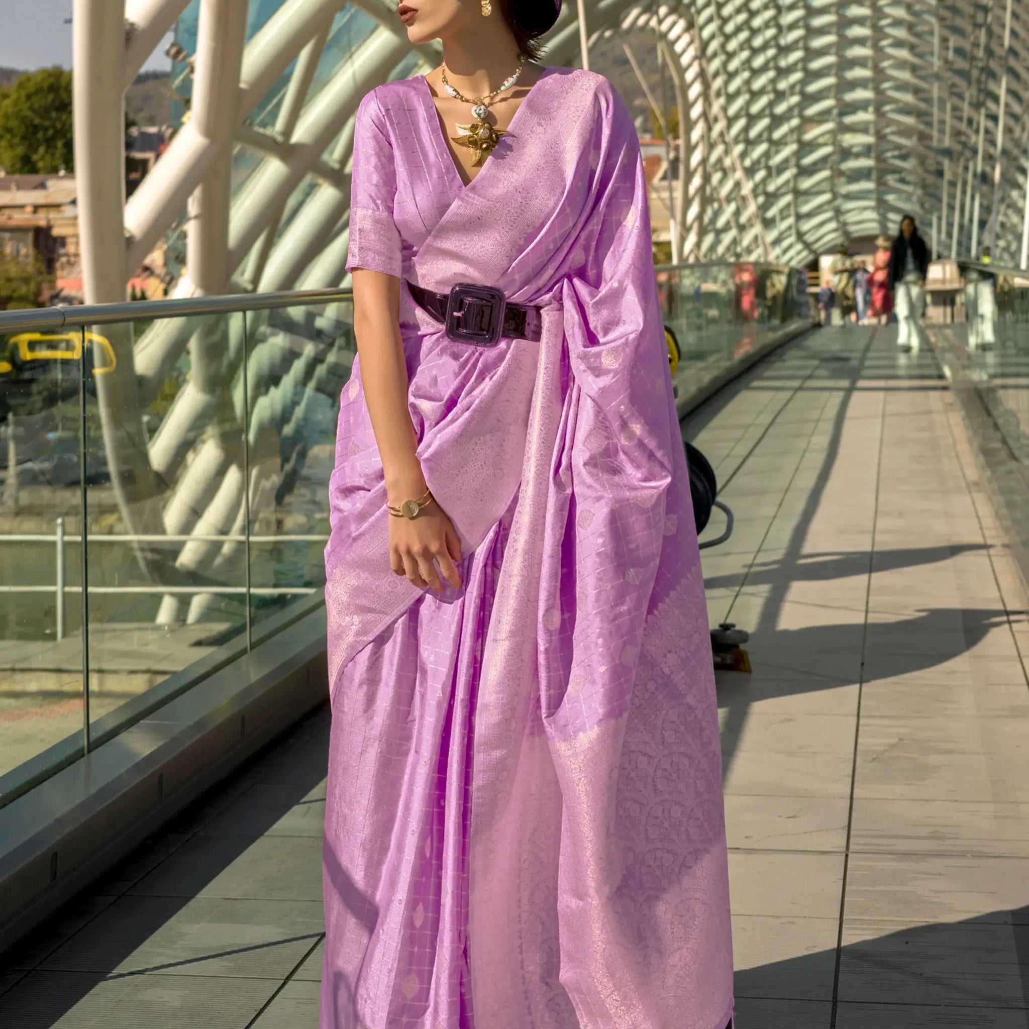 Captivating Lavender Zari Weaving Silk Traditional Saree With Blouse - Zeel Clothing
