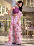 Captivating Light Pink Floral Printed Chiffon Casual Wear Saree - Zeel Clothing