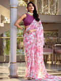 Captivating Light Pink Floral Printed Chiffon Casual Wear Saree - Zeel Clothing
