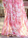 Captivating Light Pink Floral Printed Chiffon Casual Wear Saree - Zeel Clothing