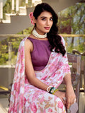 Captivating Light Pink Floral Printed Chiffon Casual Wear Saree - Zeel Clothing