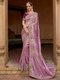 Captivating Lilac Sequins Silk Engagement Wear Saree With Blouse - Zeel Clothing