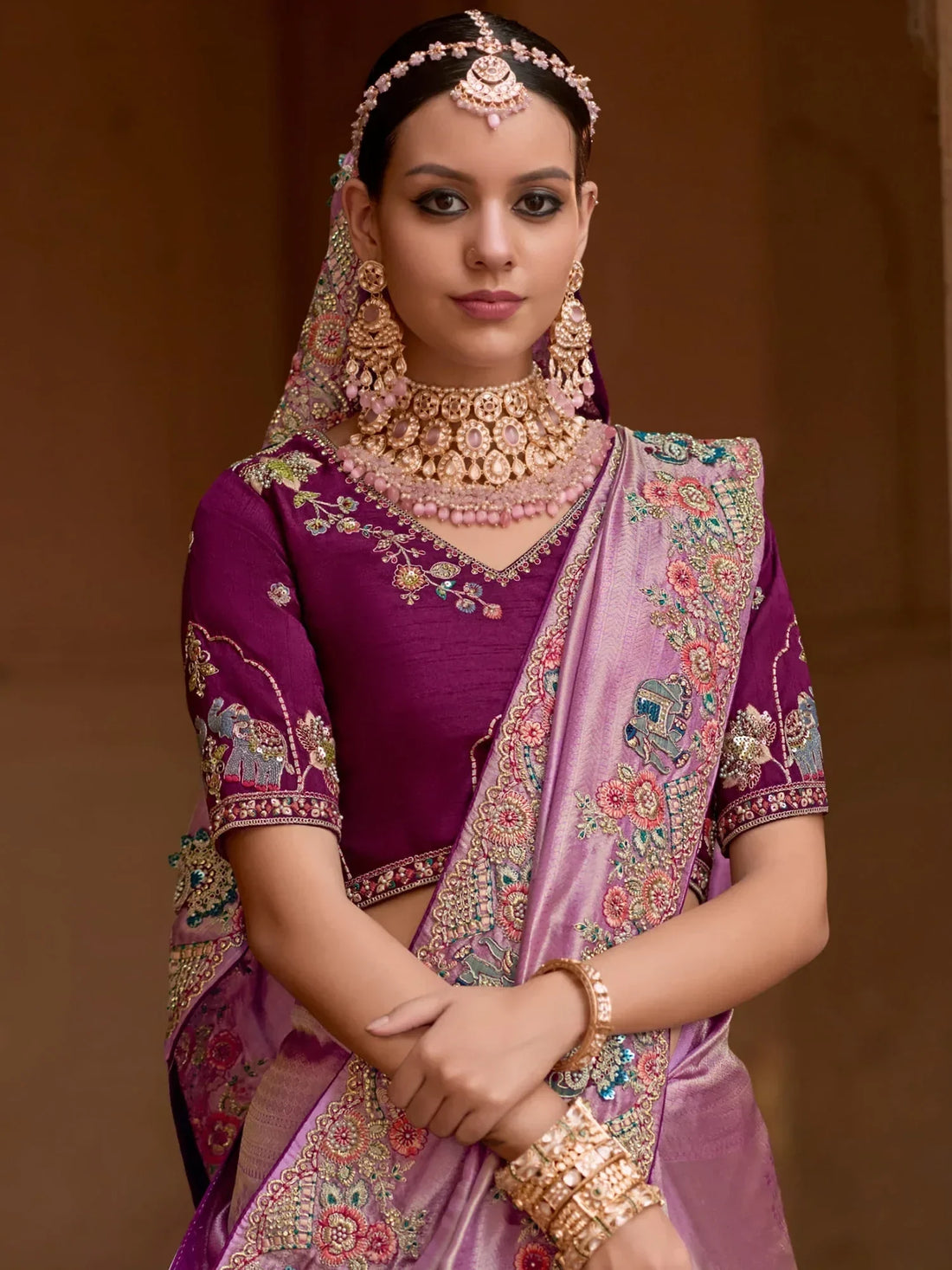 Captivating Lilac Sequins Silk Engagement Wear Saree With Blouse - Zeel Clothing
