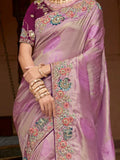 Captivating Lilac Sequins Silk Engagement Wear Saree With Blouse - Zeel Clothing