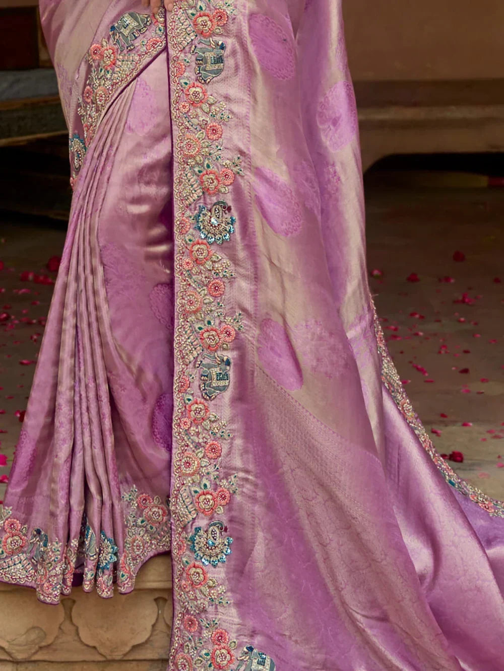 Captivating Lilac Sequins Silk Engagement Wear Saree With Blouse - Zeel Clothing