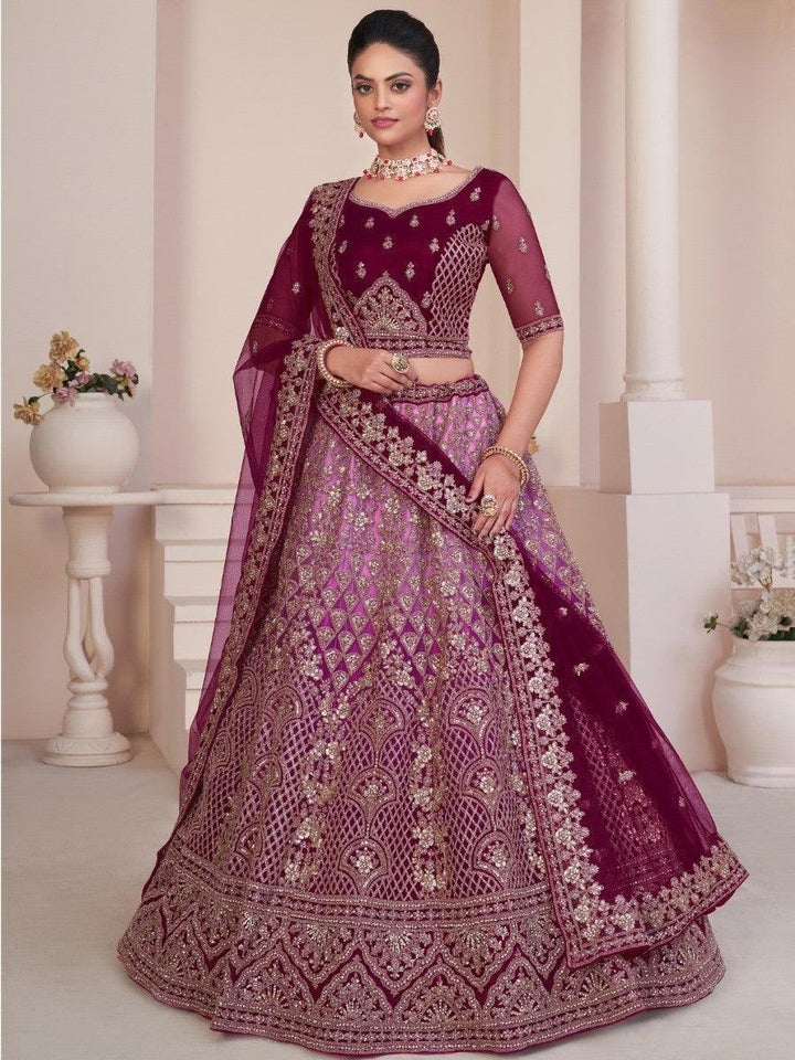 Captivating Maroon Dori Work Net Bridal Wear Lehenga Choli