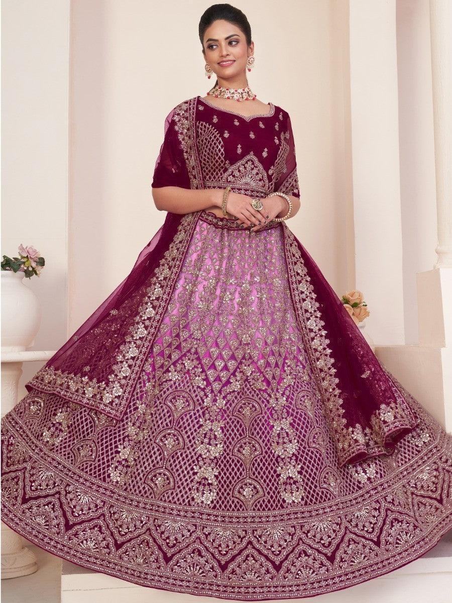 Captivating Maroon Dori Work Net Bridal Wear Lehenga Choli