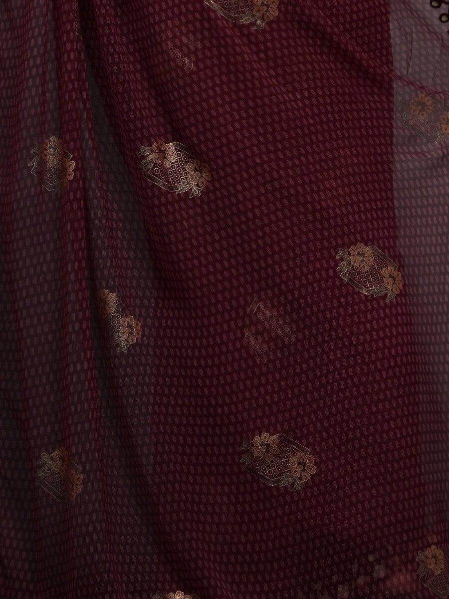 Captivating Maroon Foil Printed Georgette Events Wear Saree - Zeel Clothing