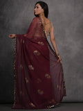 Captivating Maroon Foil Printed Georgette Events Wear Saree - Zeel Clothing