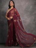 Captivating Maroon Foil Printed Georgette Events Wear Saree - Zeel Clothing