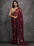 Captivating Maroon Foil Printed Georgette Events Wear Saree - Zeel Clothing