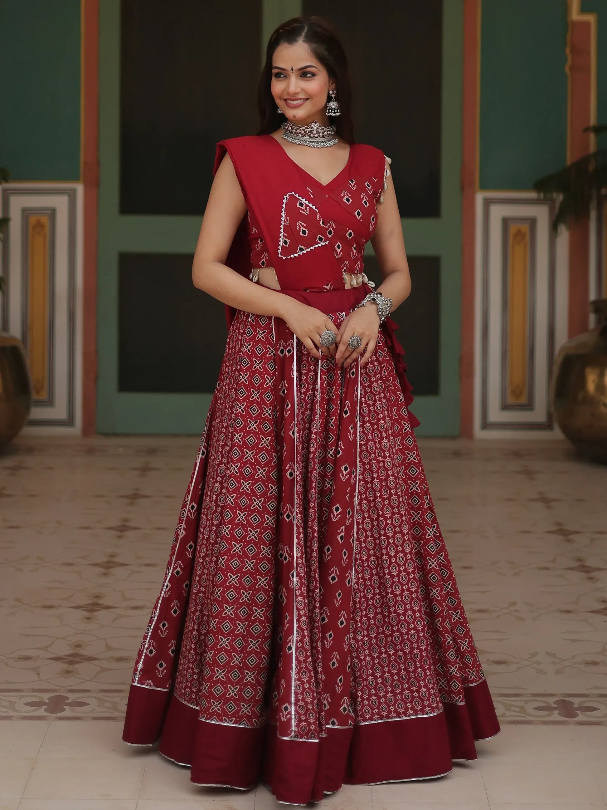 Captivating Maroon Printed Rayon Navratri Lehenga Choli With Dupatta - Zeel Clothing