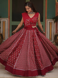 Captivating Maroon Printed Rayon Navratri Lehenga Choli With Dupatta - Zeel Clothing