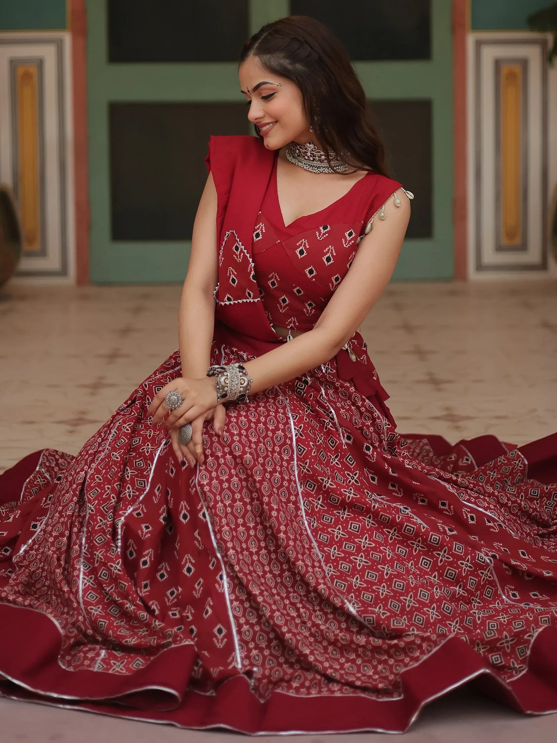 Captivating Maroon Printed Rayon Navratri Lehenga Choli With Dupatta - Zeel Clothing
