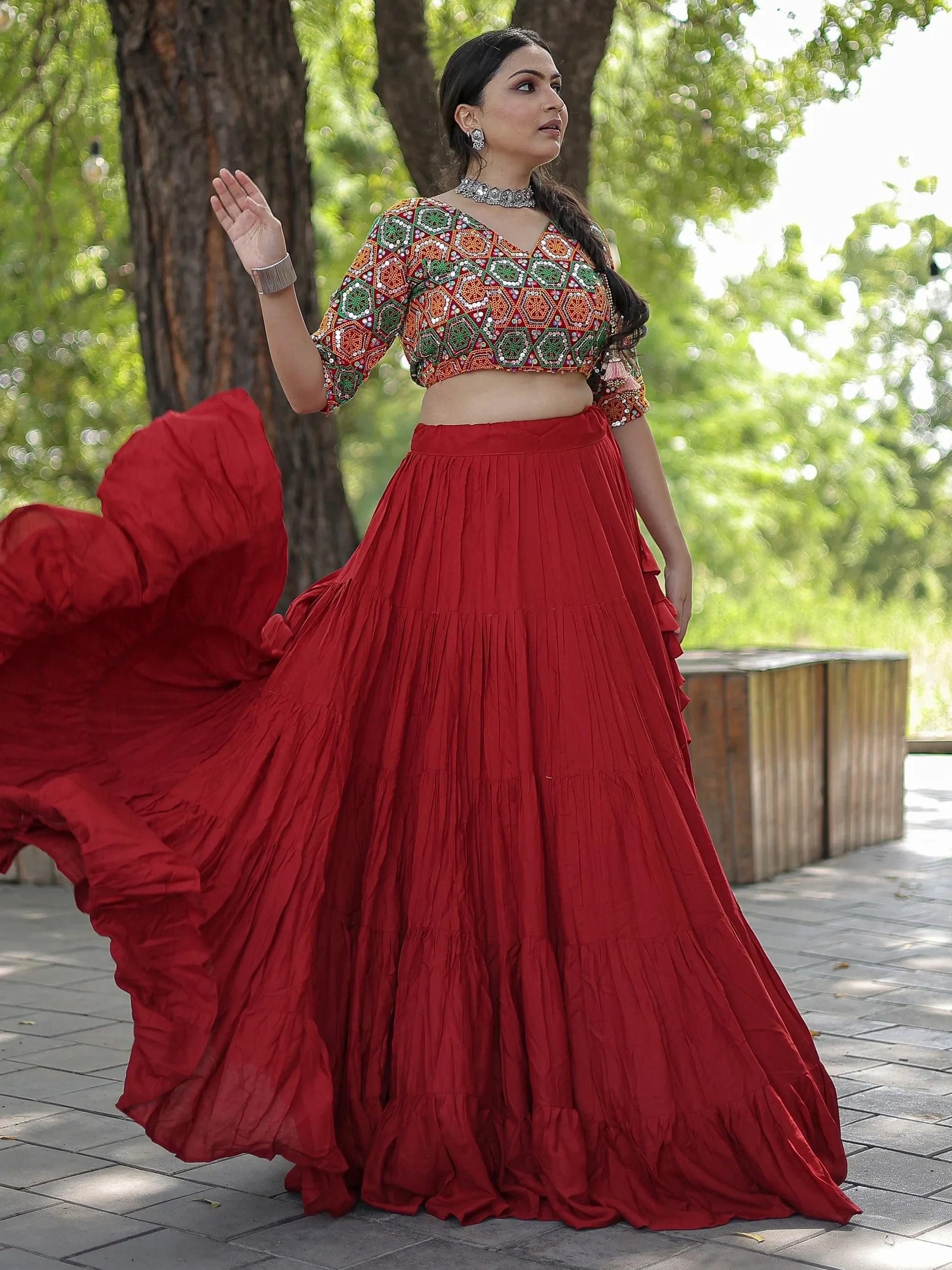 Captivating Maroon Rayon Navratri Wear Lehenga Choli - Zeel Clothing