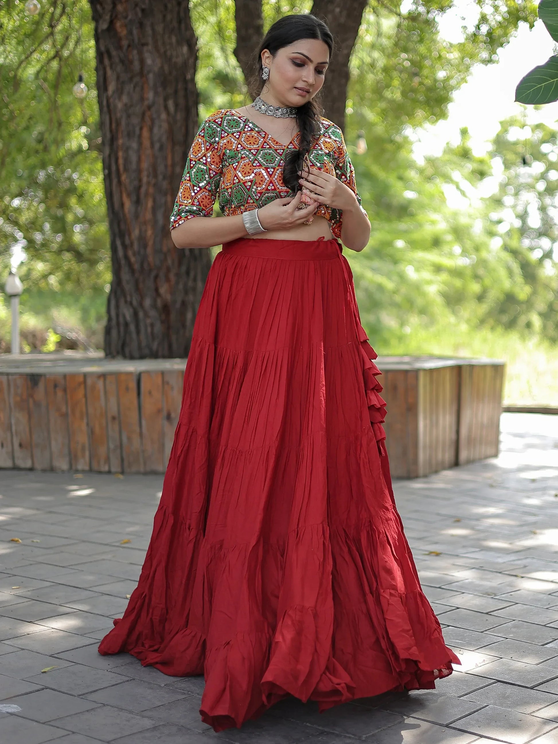 Captivating Maroon Rayon Navratri Wear Lehenga Choli - Zeel Clothing