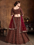Captivating Maroon Sequins Raw Silk Lehenga Choli With Dupatta - Zeel Clothing
