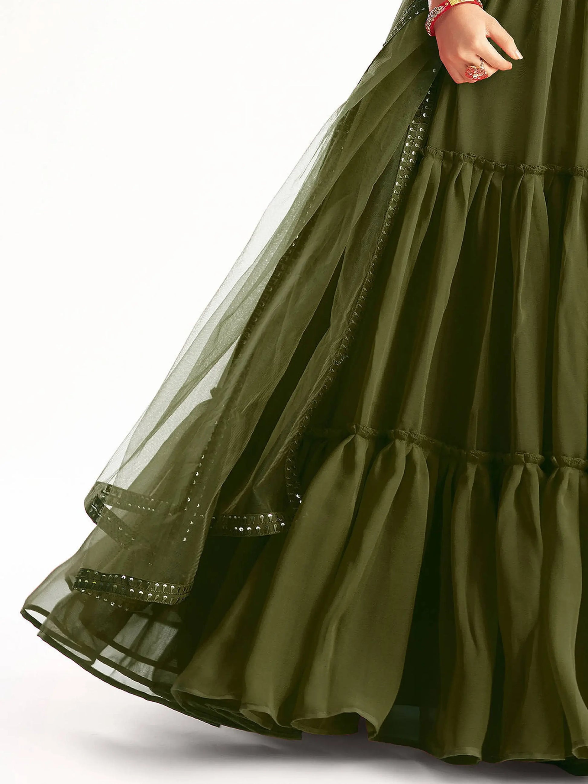 Captivating Mehndi Green Sequins Georgette Party Wear Lehenga Choli - Zeel Clothing