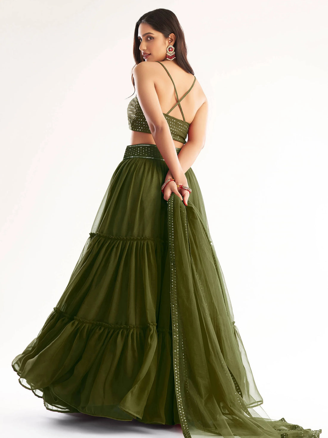 Captivating Mehndi Green Sequins Georgette Party Wear Lehenga Choli - Zeel Clothing