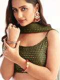 Captivating Mehndi Green Sequins Georgette Party Wear Lehenga Choli - Zeel Clothing