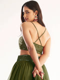 Captivating Mehndi Green Sequins Georgette Party Wear Lehenga Choli - Zeel Clothing