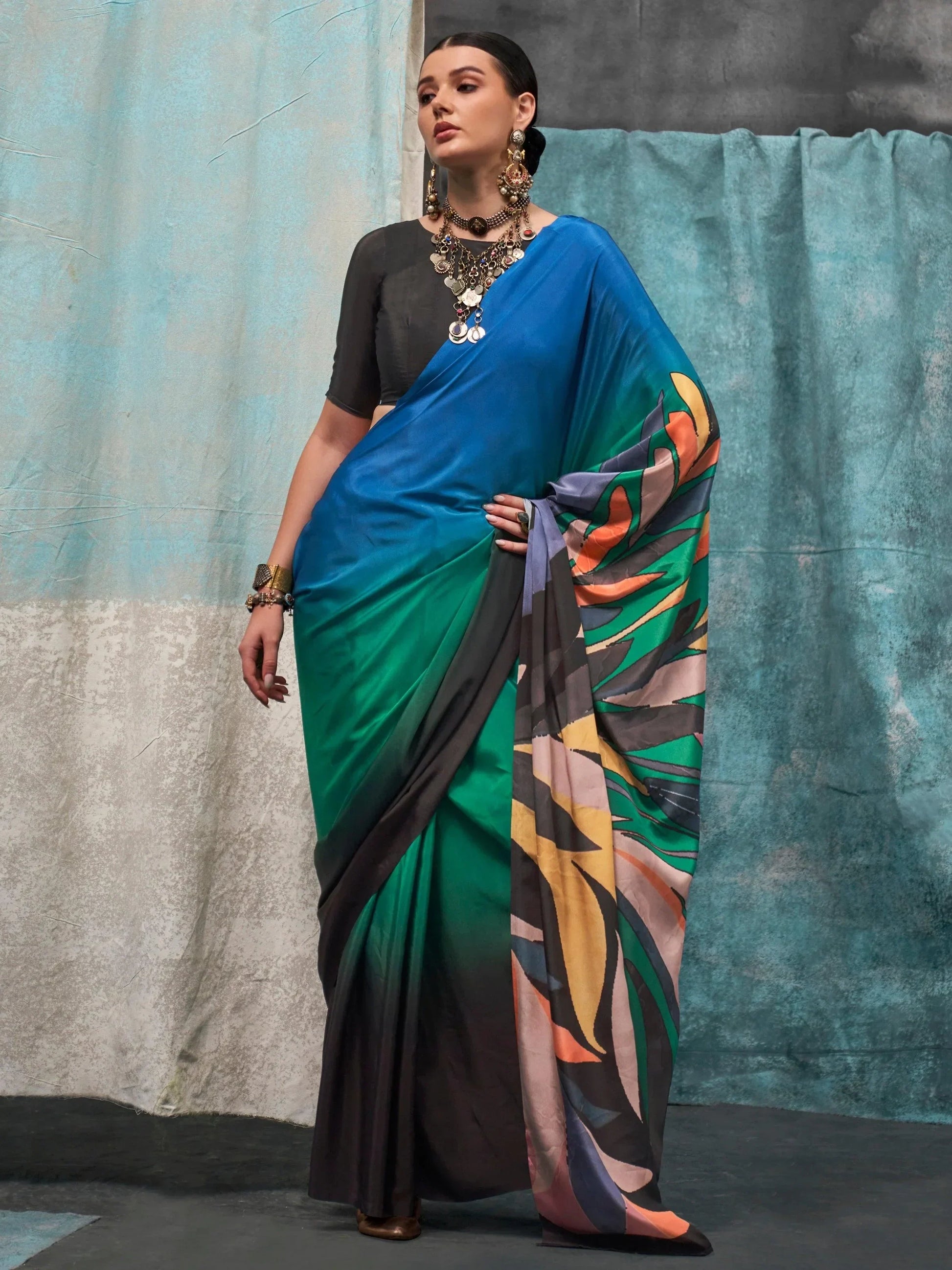 Captivating Multi-Color Printed Crape Casual Wear Saree With Blouse