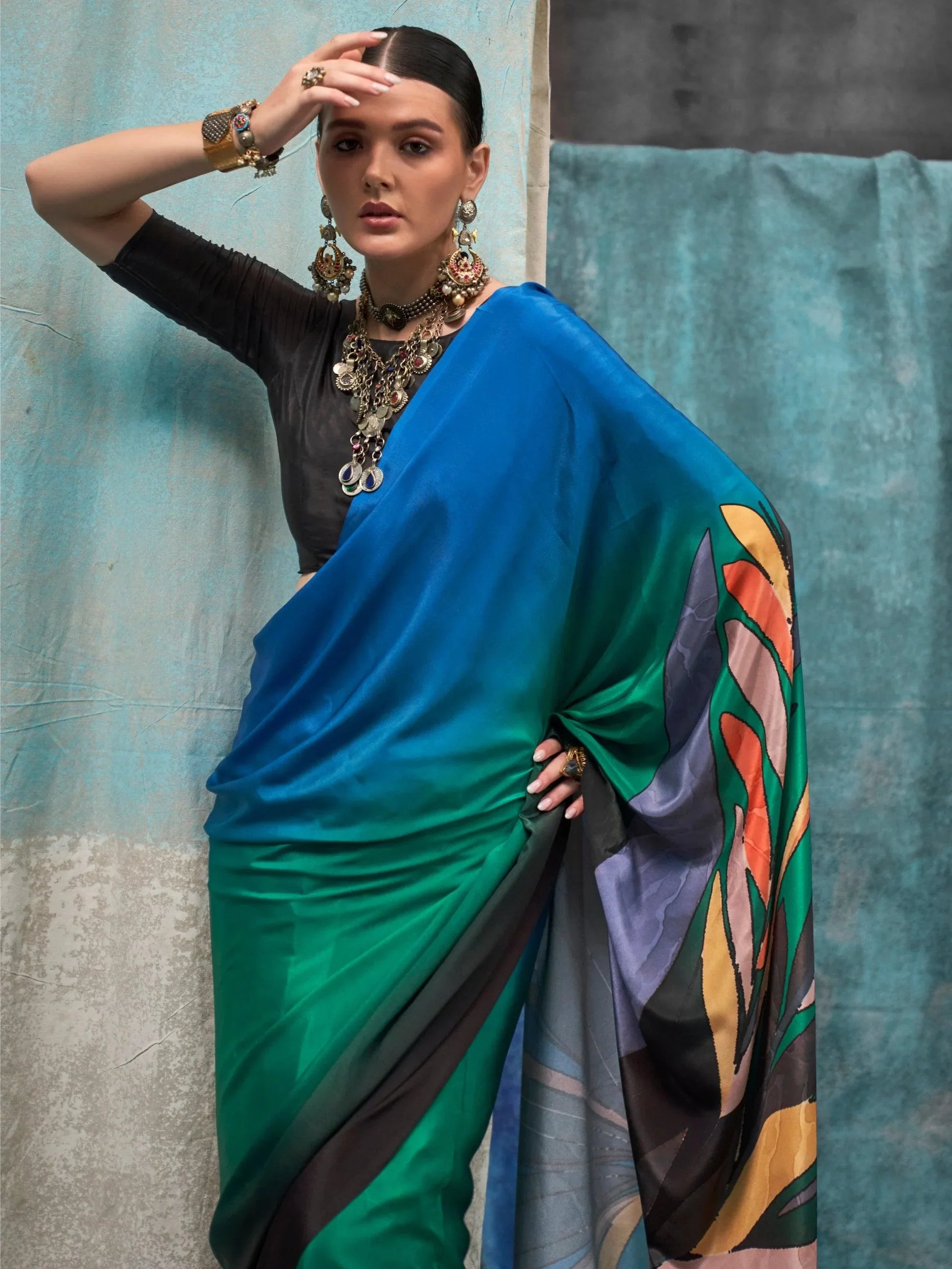 Captivating Multi-Color Printed Crape Casual Wear Saree With Blouse