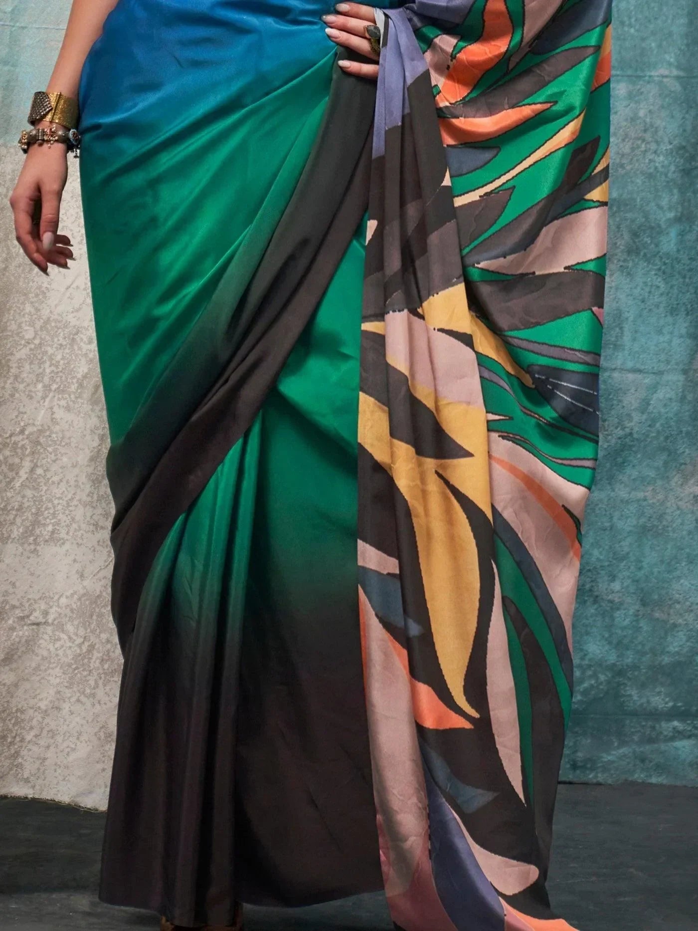 Captivating Multi-Color Printed Crape Casual Wear Saree With Blouse