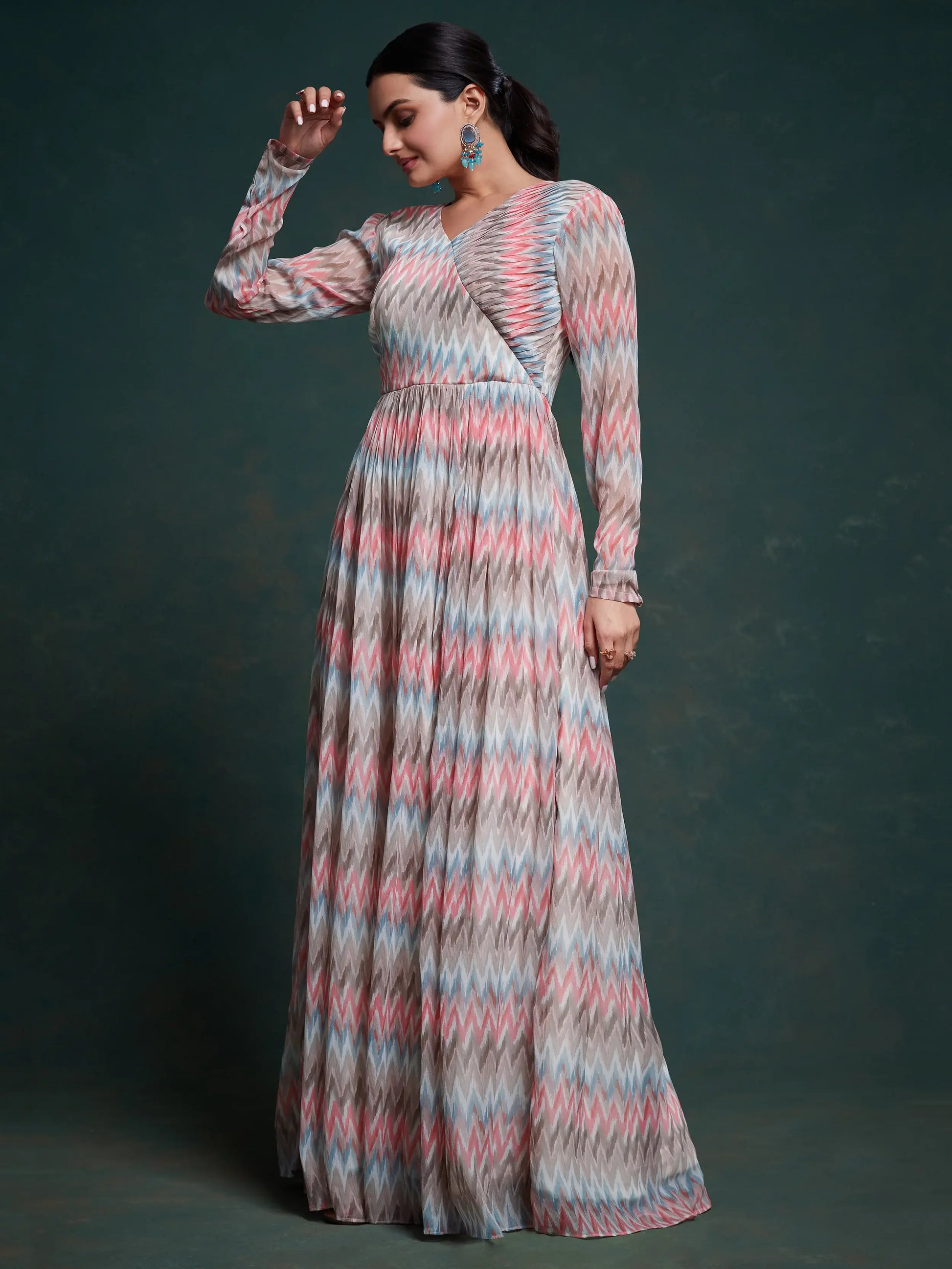 Captivating Multi-Color Printed Georgette Event Wear Gown - Zeel Clothing