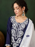 Captivating Navy Blue Embroidered Rayon Casual Wear Pant Suit - Zeel Clothing