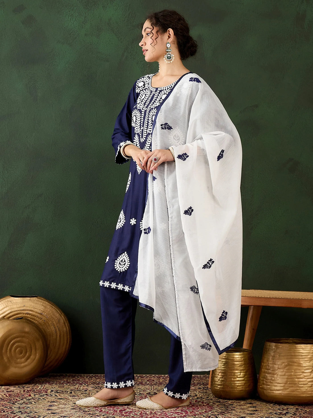 Captivating Navy Blue Embroidered Rayon Casual Wear Pant Suit - Zeel Clothing