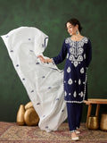 Captivating Navy Blue Embroidered Rayon Casual Wear Pant Suit - Zeel Clothing