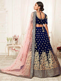 Captivating Navy Blue Embroidered Velvet Bridal Wear Lehenga Choli - Zeel Clothing