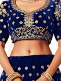 Captivating Navy Blue Embroidered Velvet Bridal Wear Lehenga Choli - Zeel Clothing