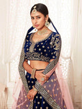 Captivating Navy Blue Embroidered Velvet Bridal Wear Lehenga Choli - Zeel Clothing