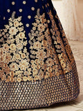 Captivating Navy Blue Embroidered Velvet Bridal Wear Lehenga Choli - Zeel Clothing