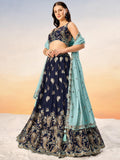 Captivating Navy Blue Sequins Georgette Lehenga Choli With Dupatta