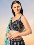 Captivating Navy Blue Sequins Georgette Lehenga Choli With Dupatta