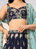 Captivating Navy Blue Sequins Georgette Lehenga Choli With Dupatta