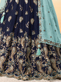 Captivating Navy Blue Sequins Georgette Lehenga Choli With Dupatta