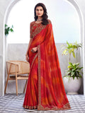 Captivating Orange & Red Embroidered Silk Wedding Saree With Blouse