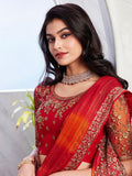Captivating Orange & Red Embroidered Silk Wedding Saree With Blouse