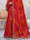 Captivating Orange & Red Embroidered Silk Wedding Saree With Blouse