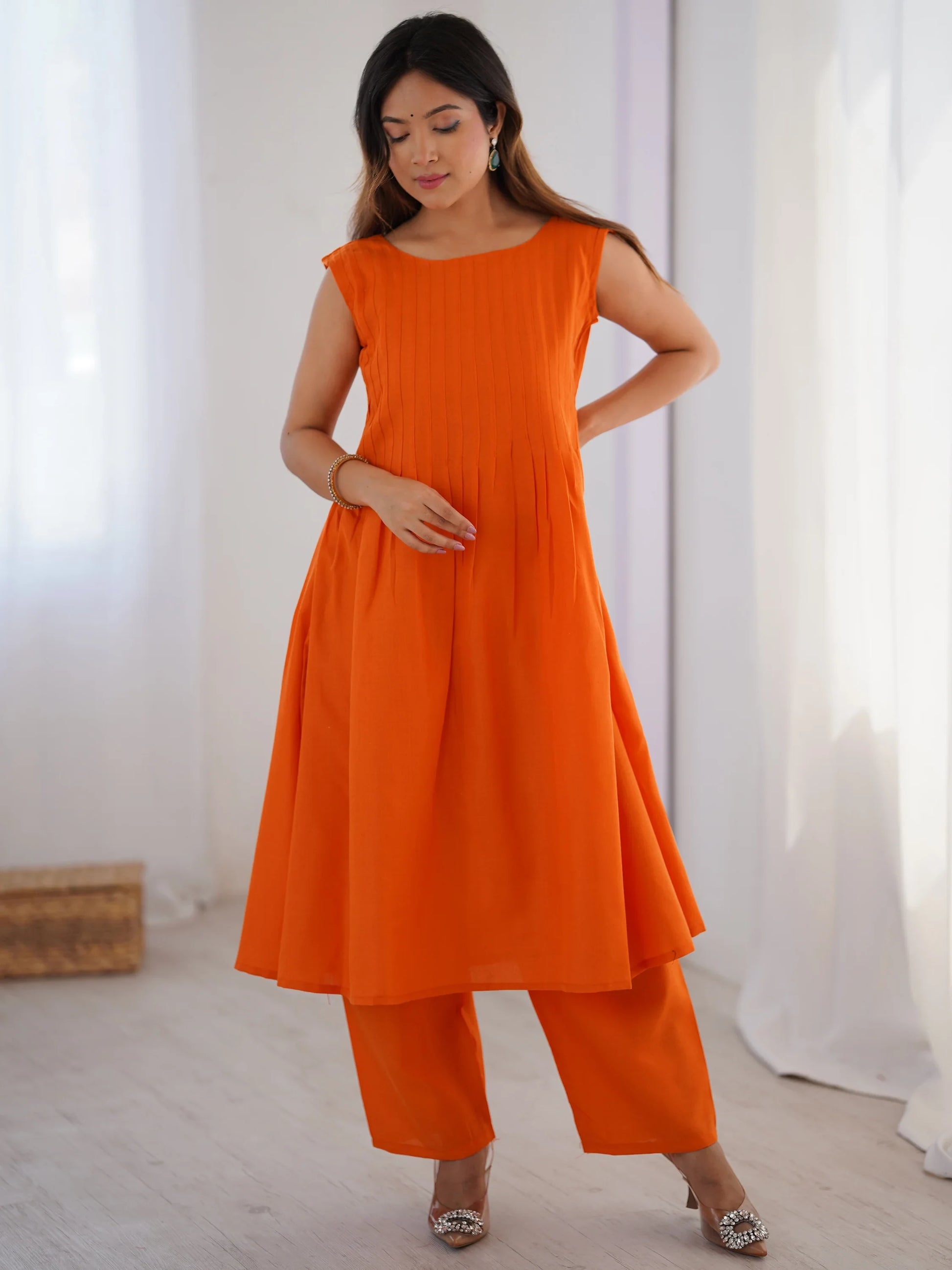 Captivating Orange Cotton Casual Wear Co-Ord Set - Zeel Clothing