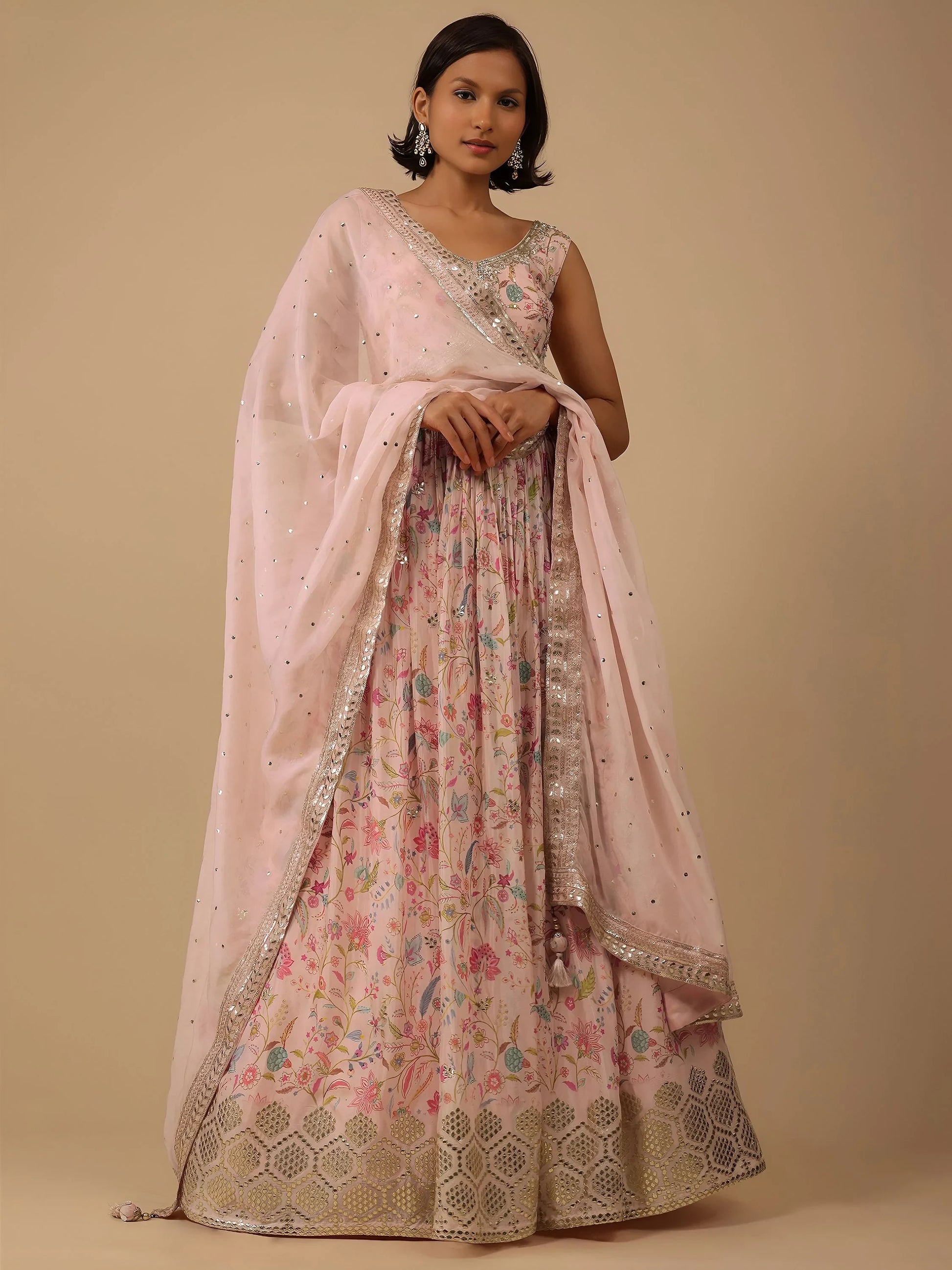Captivating Peach Digital Printed Organza Lehenga Choli With Dupatta