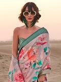 Captivating  Peach Printed Linen Traditional Saree With Blouse - Zeel Clothing