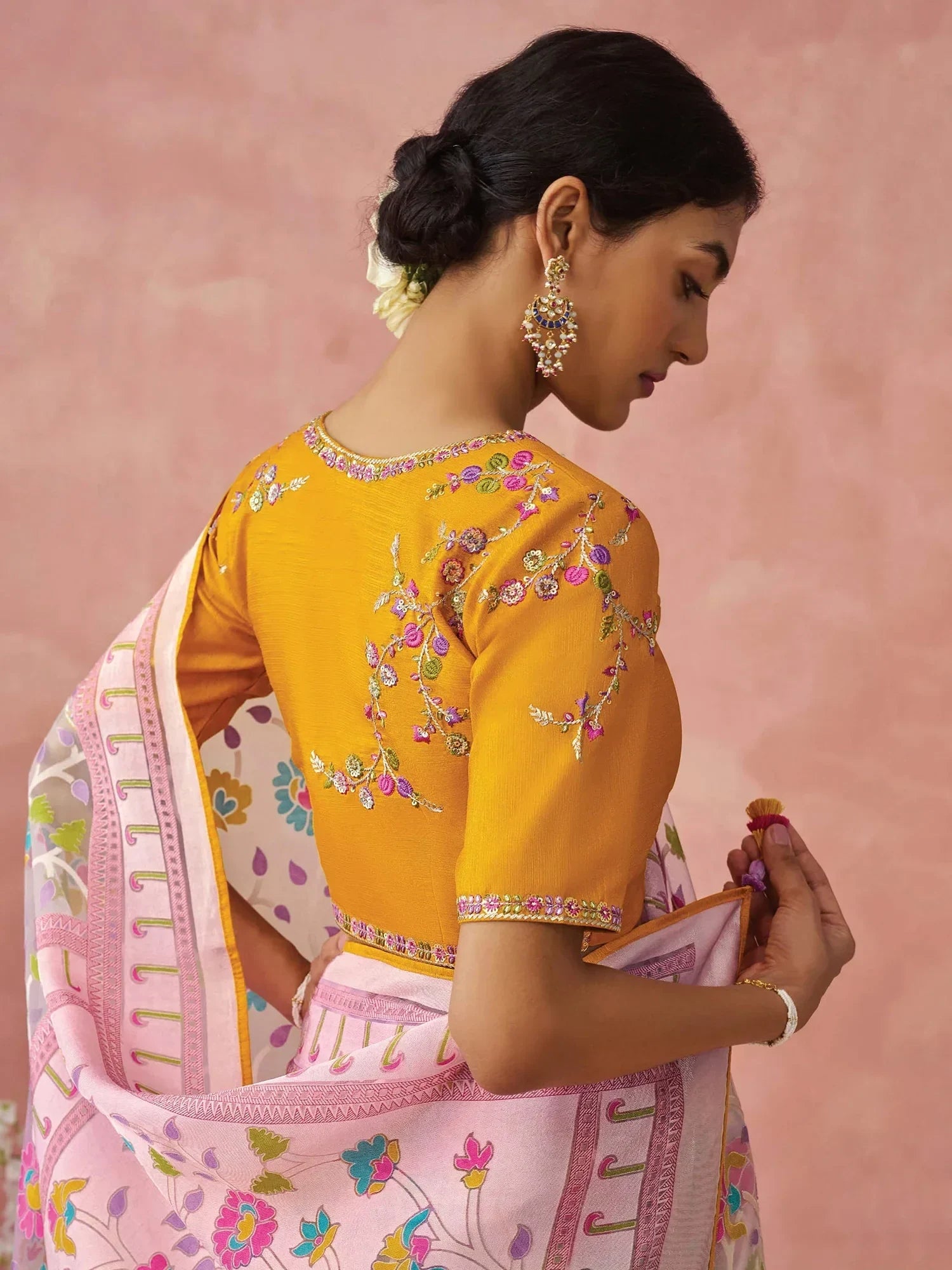 Captivating Peach Printed Organza Trendy Saree With Blouse - Zeel Clothing
